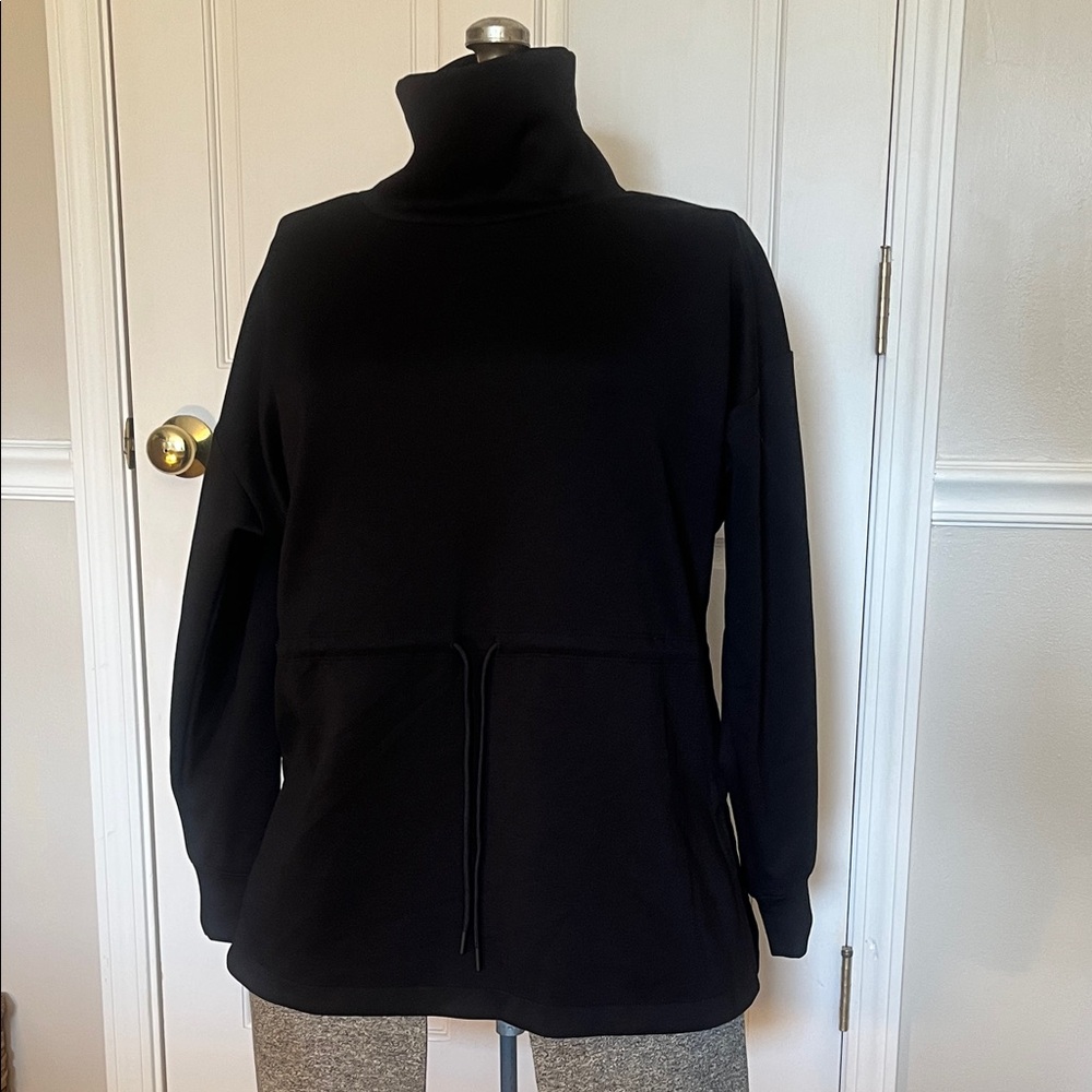 Athleta  XL Funnel Neck Allure Cinch Sweatshirt Black Drawstring Long Sleeve
